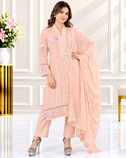 Zahra-E-Noor : Shawl Collar Sequin Embroidered Pakistani Suit