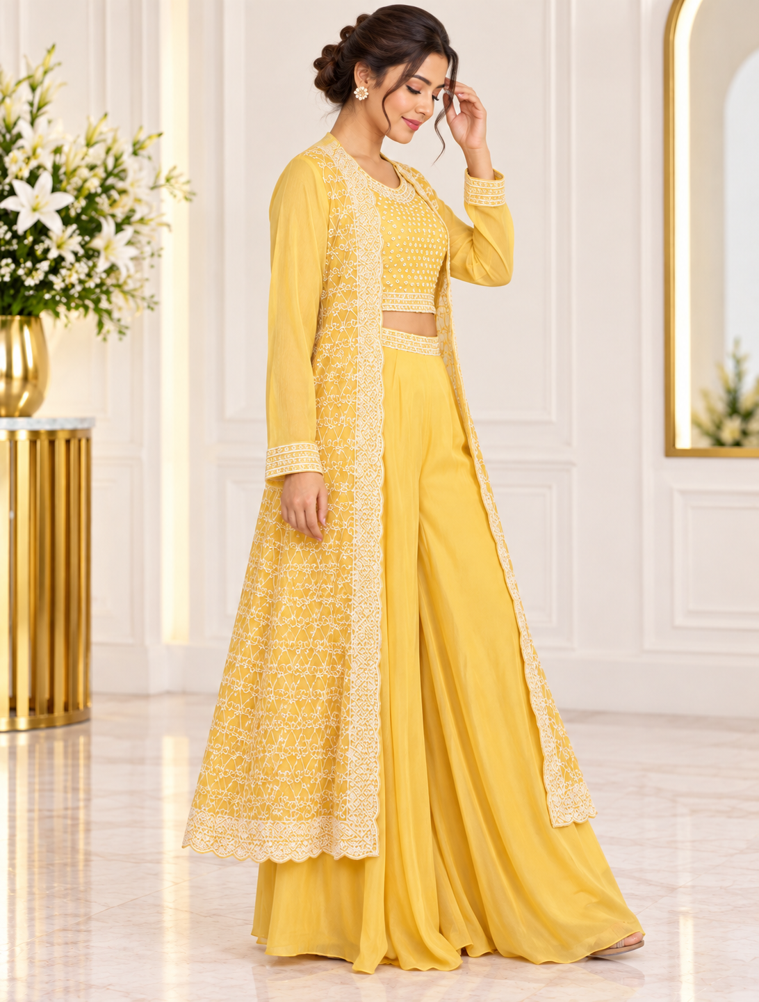 Noor-e-Mehfil -  3 Piece Crop Top with Shrug Sharara Suit