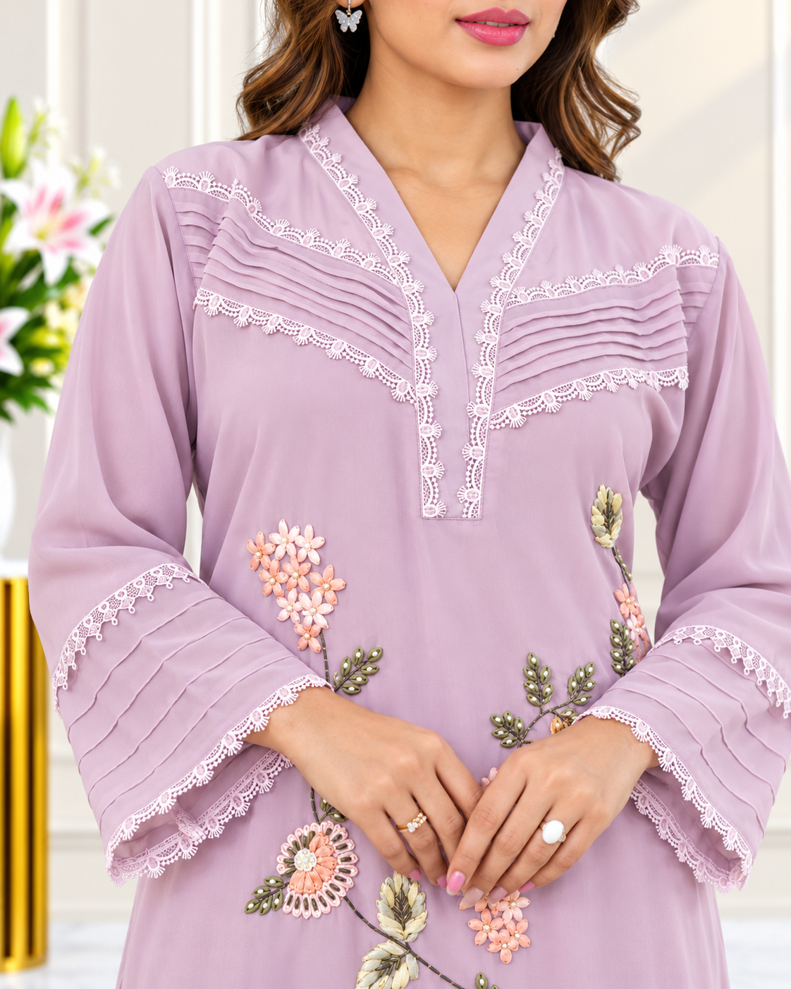Zahra-E-Noor - Flower Embroided Collar Neck Siot