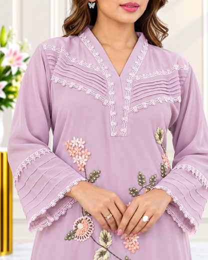 Zahra-E-Noor - Flower Embroided Collar Neck Siot