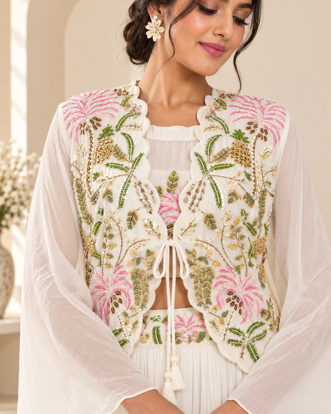 Meher-e-Noor - Bloom Embroidered Jacket & Skirts
