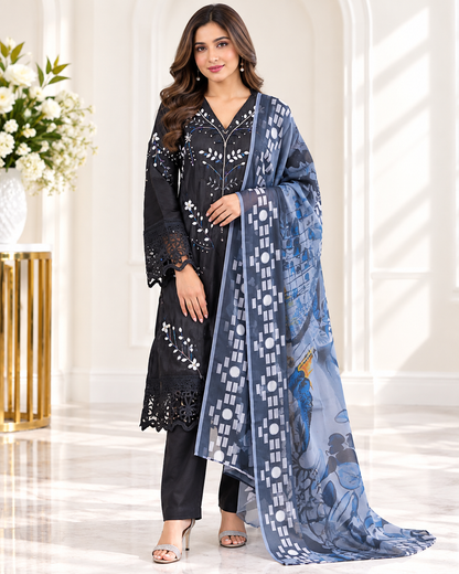 Zahra - e- Noor - Embroided Kurta with printed Dupatta