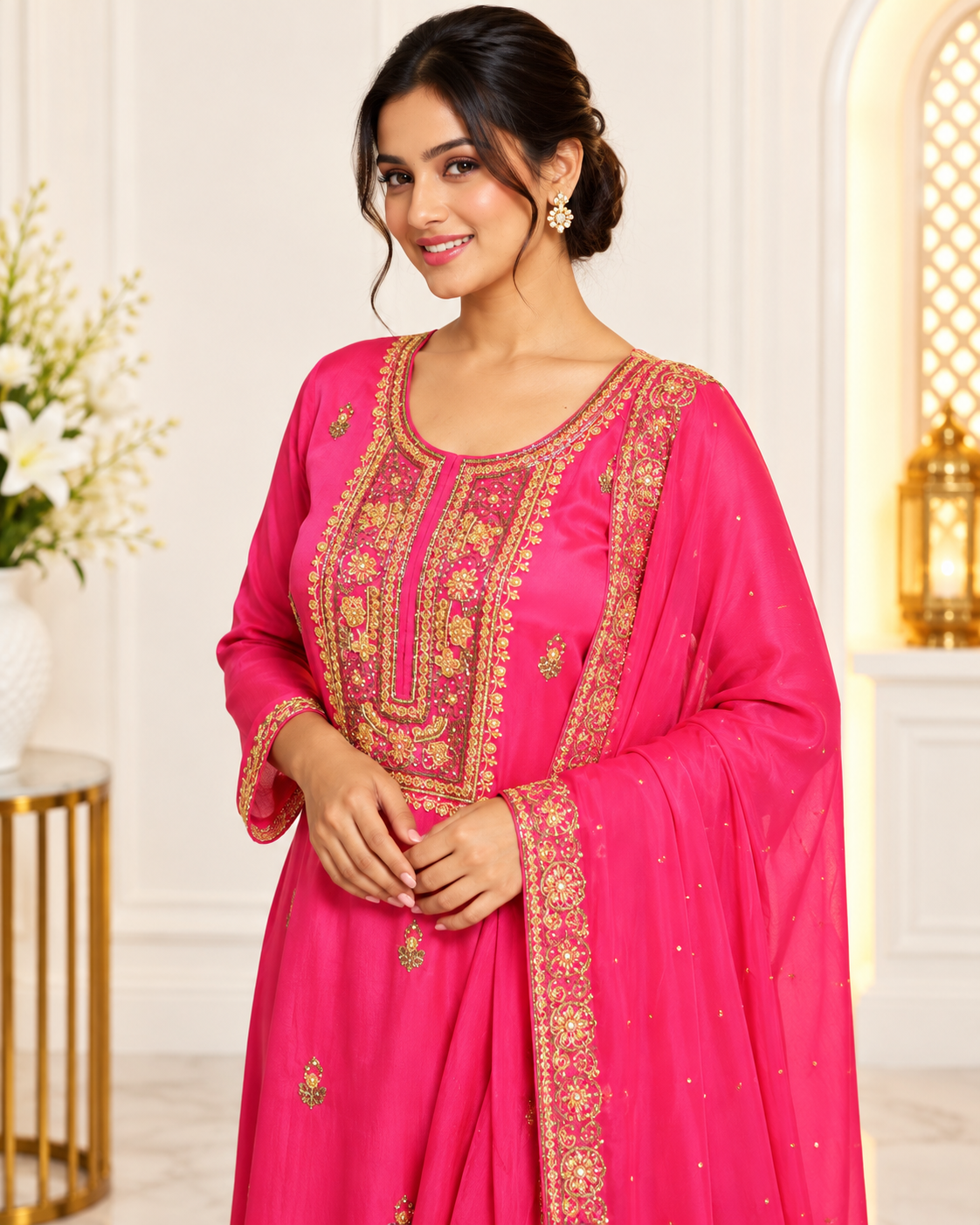 Noor-e-Mehfil - Fuchsia Pink Embroidered Sharara Suit
