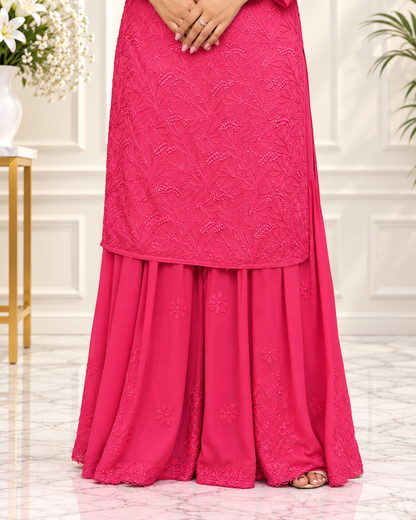 Noor-e-Lucknow - Fuchsia Pink Chikankari Sharara Set