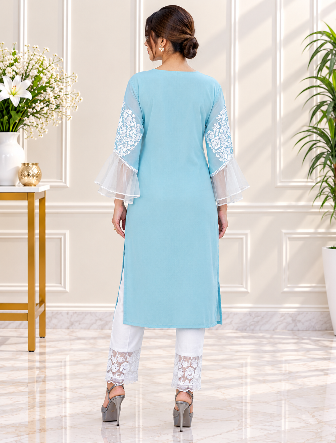 Zahra-E-Noor - Ice Blue Cutwork Lattice Pakistani Suit
