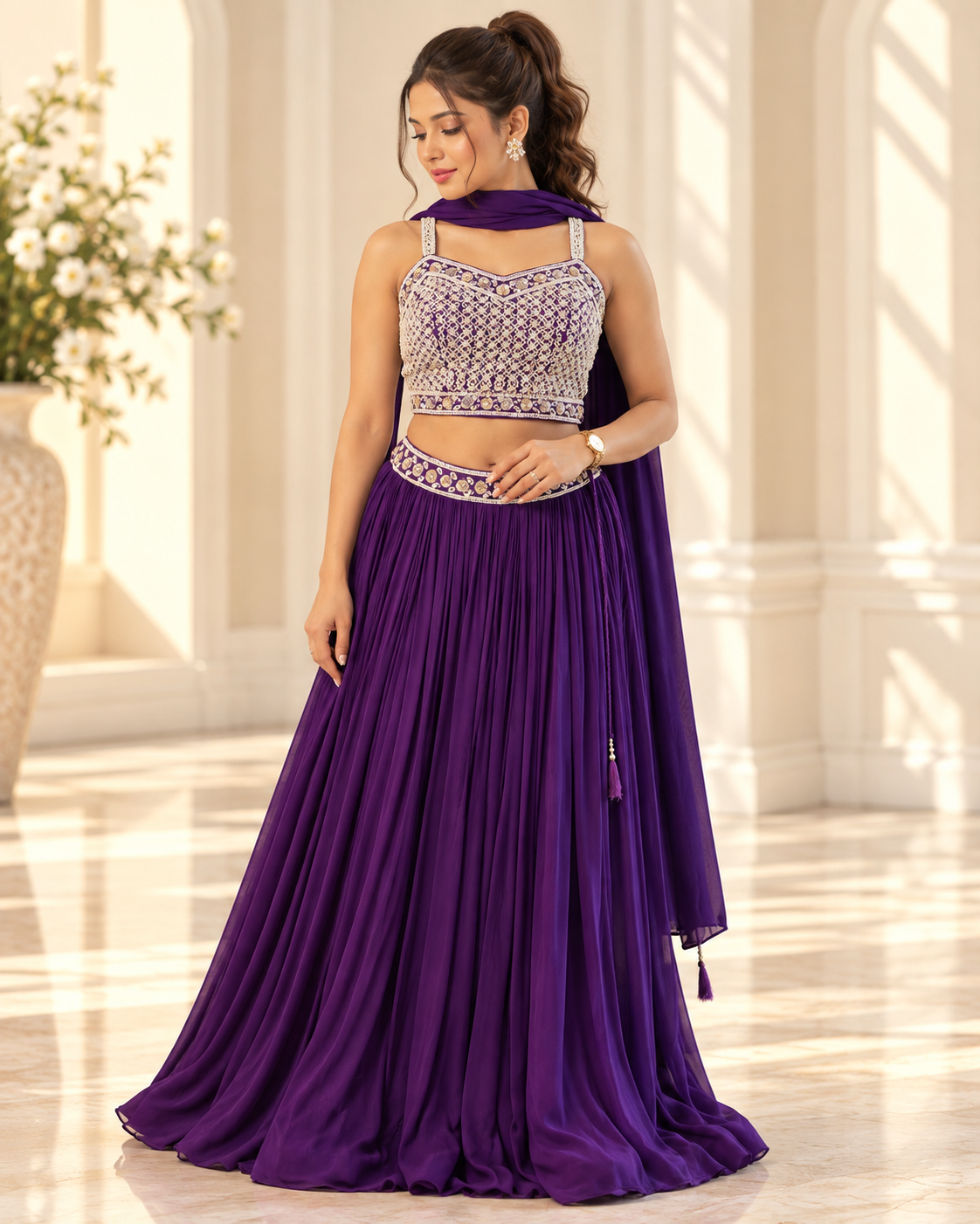 Raqs-e-Noor - Purple Lehenga with Silver Embroidered Blouse