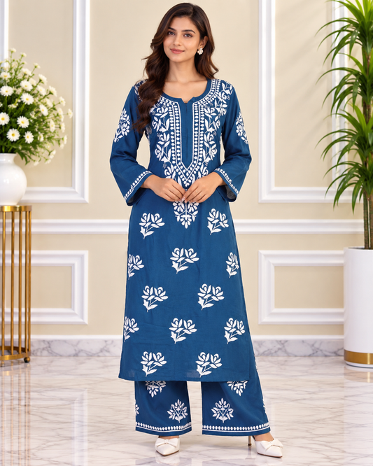 Noor-e-Lucknow - Chikankari Rose Embroidered Suit