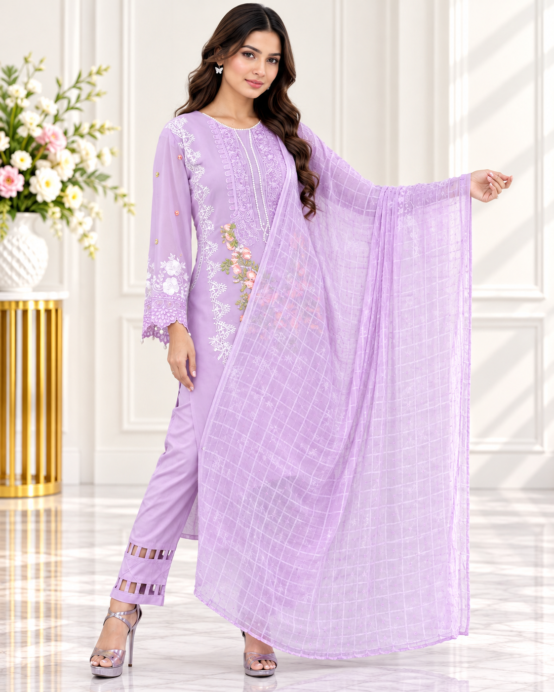 Zahra - e -Noor : Embroidered with Detailing Lace Pakistani Suit