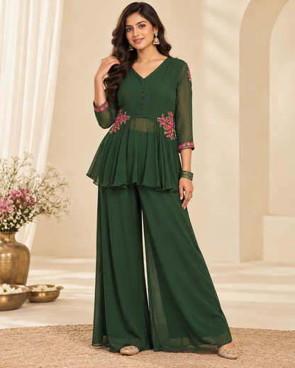 Noor-e-Mehfil - Embroidered Peplum Sharara Set