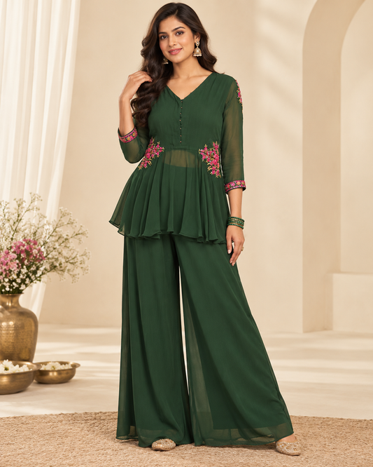 Noor-e-Mehfil - Embroidered Peplum Sharara Set