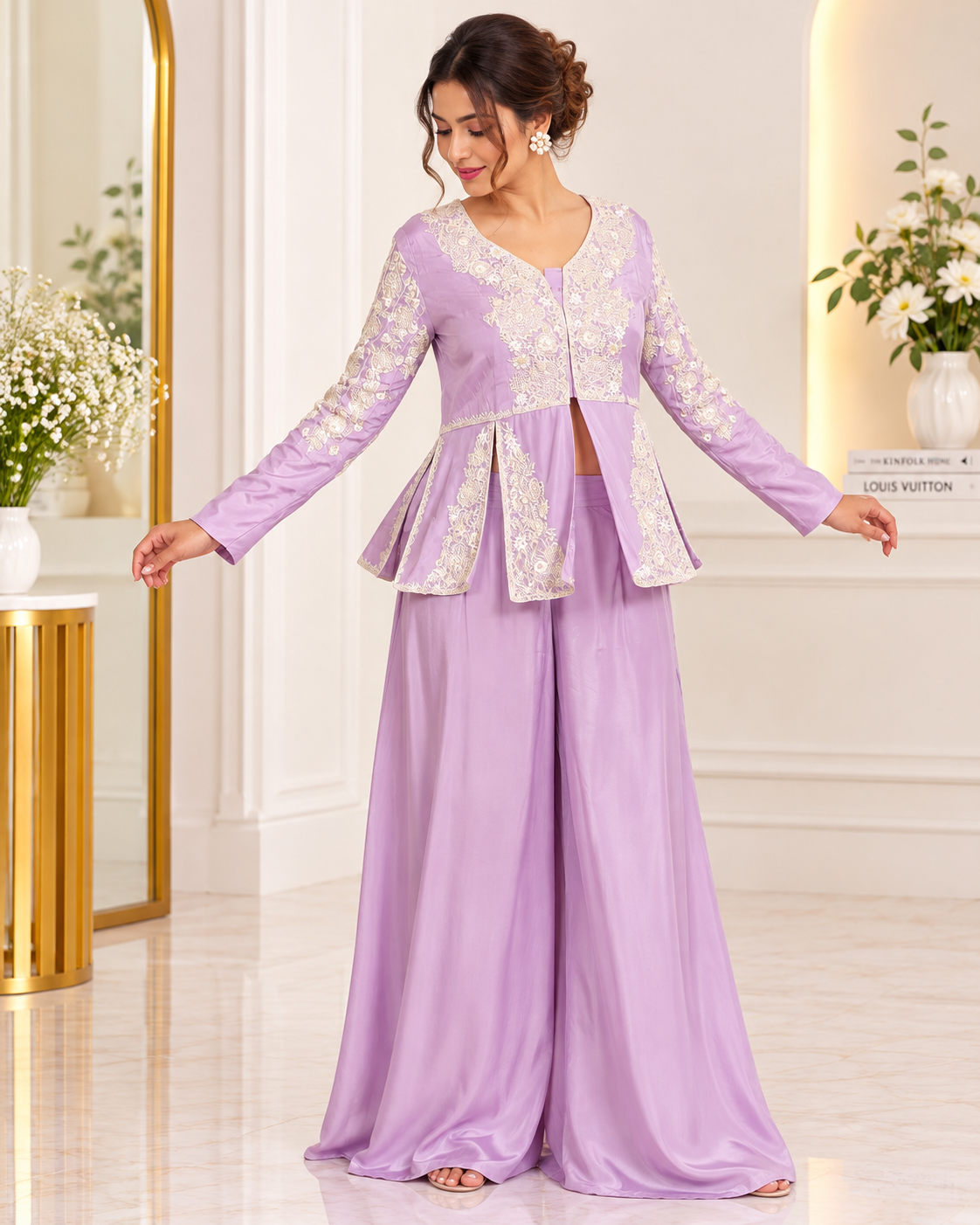 Meher-e-Noor - Embroidered Indo-Western Plazzo Set