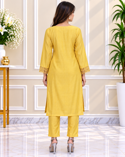 Zahra-E-Noor - Mustard Patchwork Embroidered Suit
