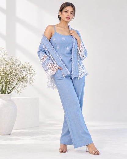 Meher-e-Noor - Embroidered Indo-Western Set with Lace Jacket