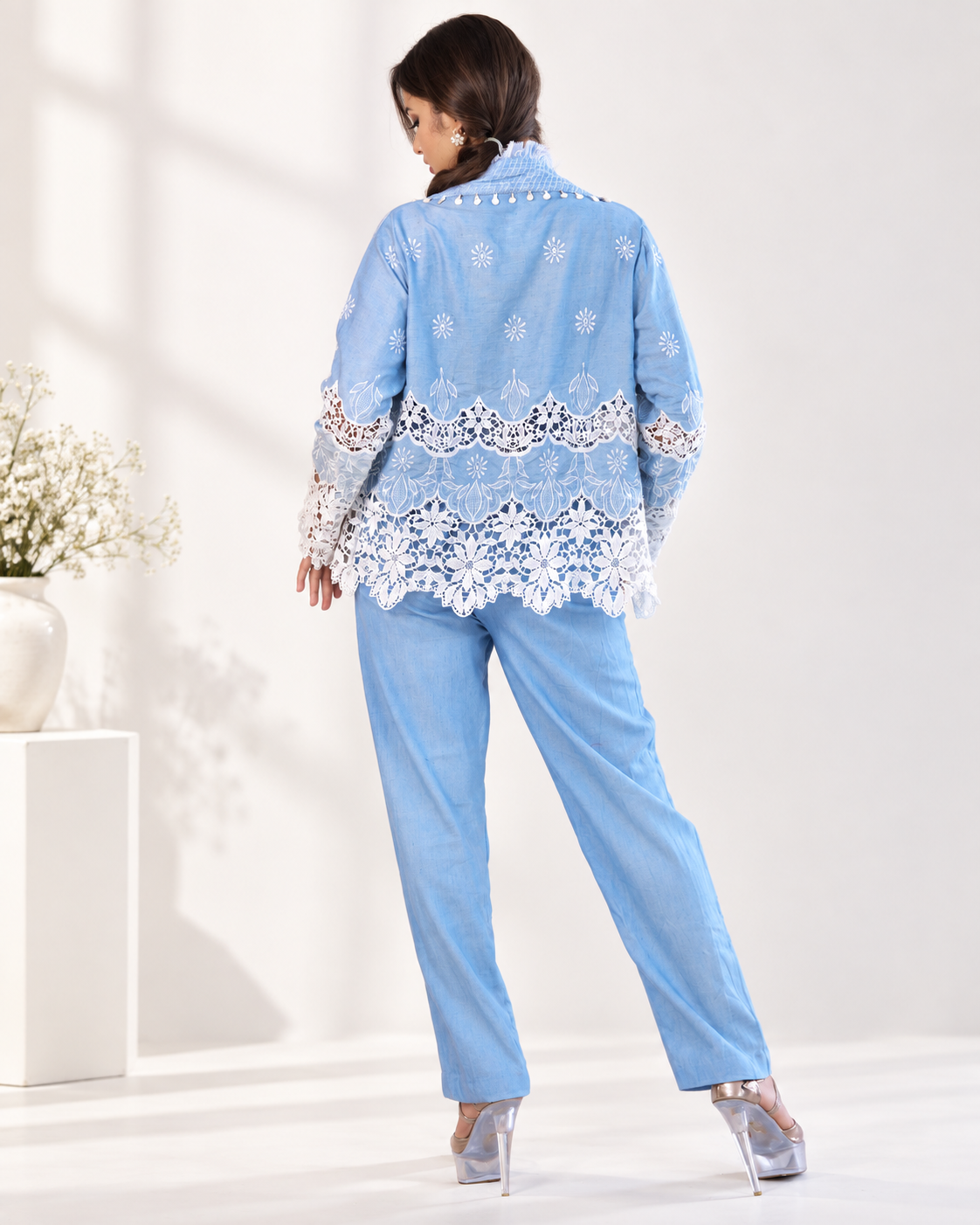 Meher-e-Noor - Embroidered Indo-Western Set with Lace Jacket
