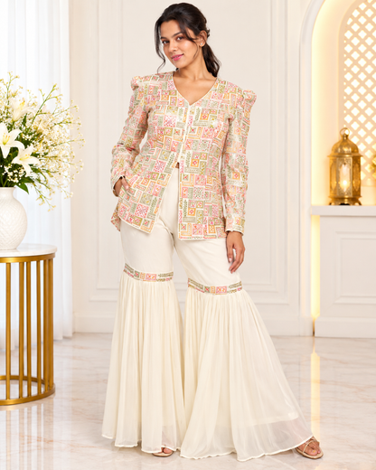 Noor-e-Mehfil - Sequin Embroidery Jacket Sharara Set