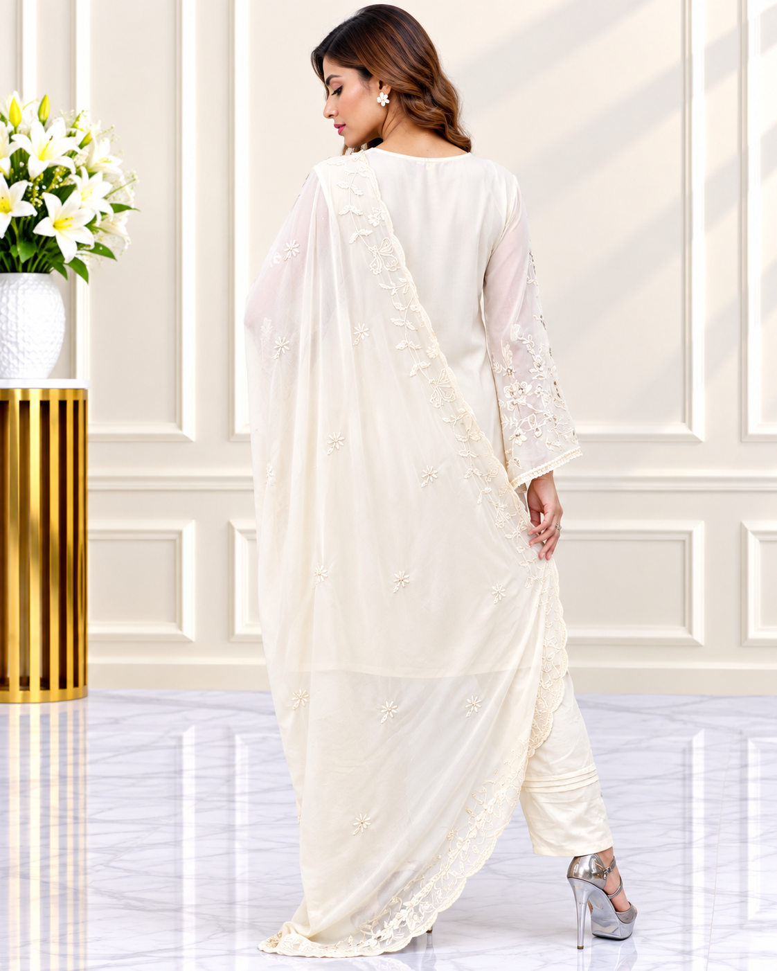 Zahra-E-Noor - Ivory Cream Vine Embroidered Suit