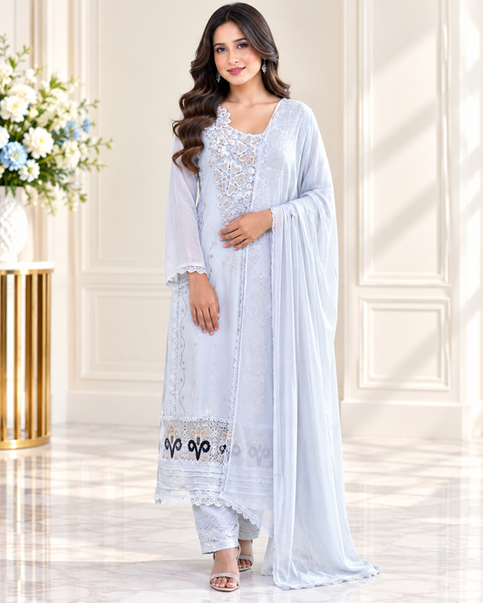Zahra - e- Noor - Suit Set with Chiffon Dupatta