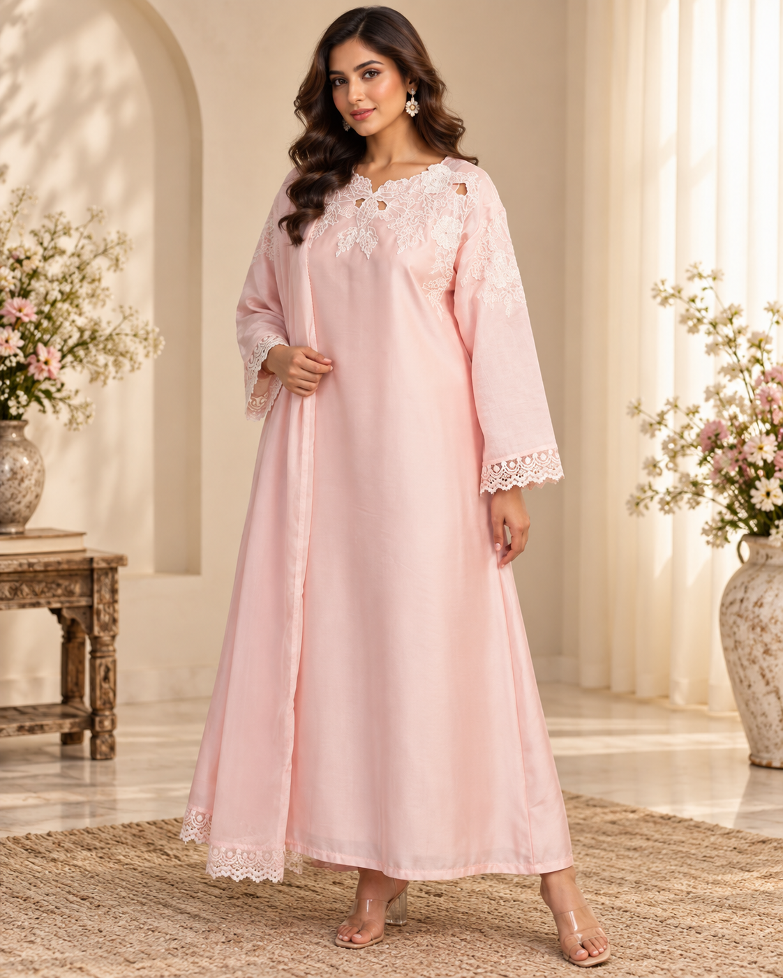 Zahra-e-Noor - Embroidered Lace Straight Kurta Set