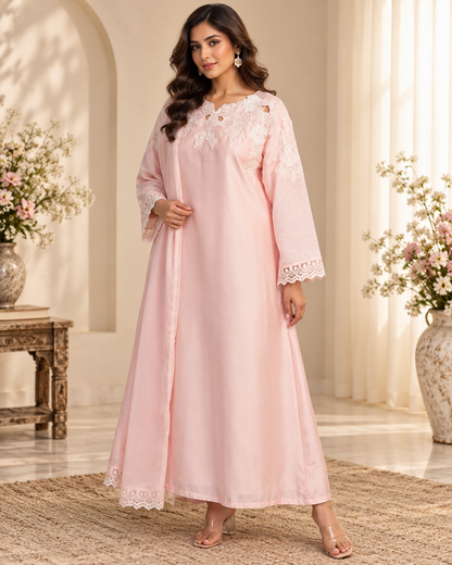 Zahra-e-Noor - Embroidered Lace Straight Kurta Set