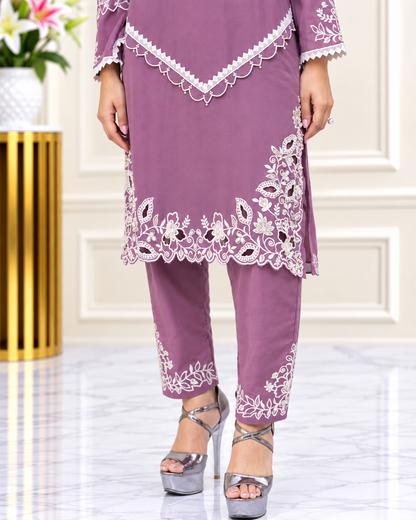 Zahra-E-Noor : Embroidered Pakistani Suit with Ruffled Cuffs