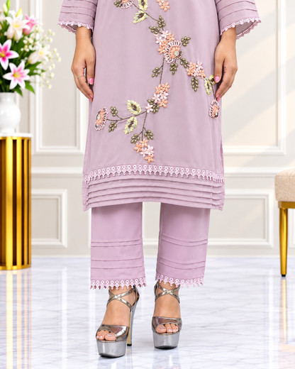 Zahra-E-Noor - Flower Embroided Collar Neck Siot
