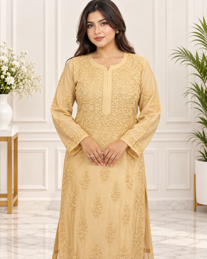 Noor-e-Lucknow - Chikankari Floral Threadwork Kurta
