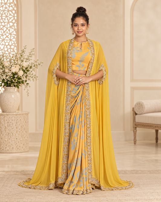 Meher-e-Noor - 3 piece Embellished Cape Set