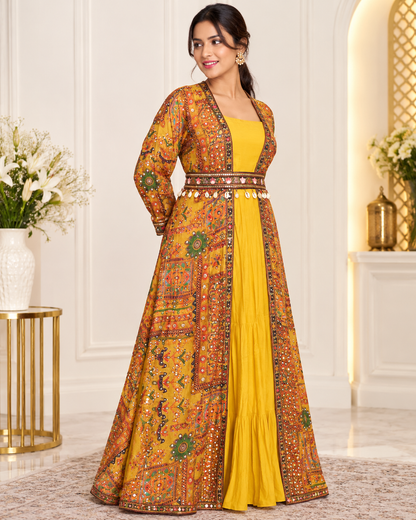 Meher-e-Noor - Dress with Printed Long Jacket