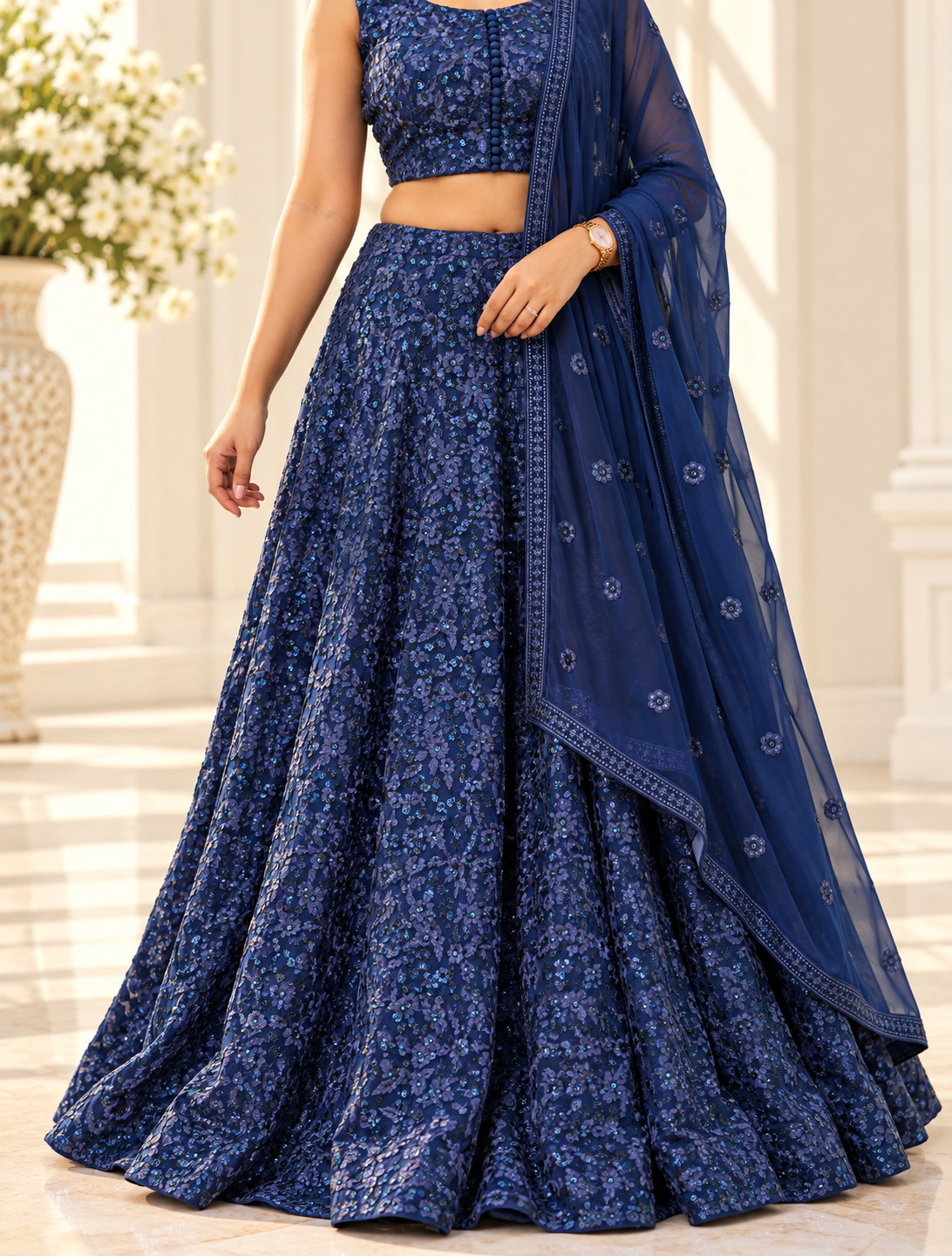 Raqs-e-Noor - Sequined Lehenga with Embroidered Dupatta