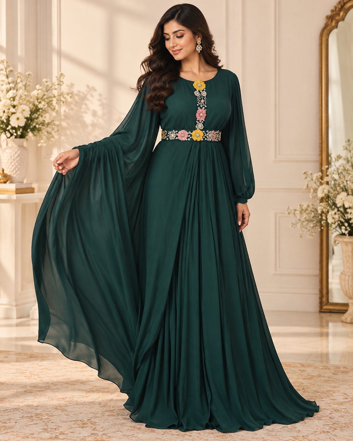 Meher-e-Noor - Embroidered Flared Anarkali Gown