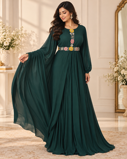 Meher-e-Noor - Embroidered Flared Anarkali Gown