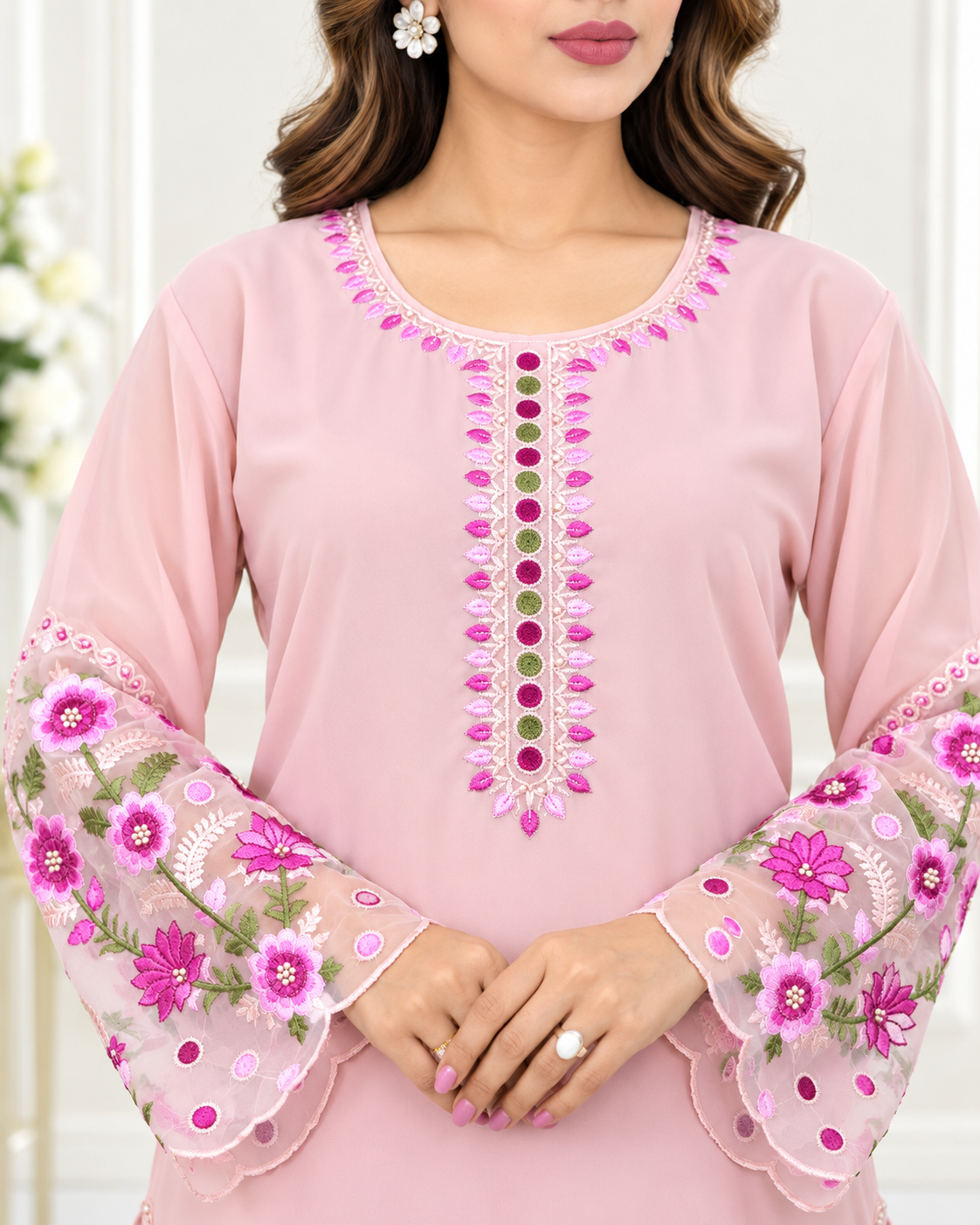 Zahra - e- Noor Embroidered Pakistani Kurta Set with Organza Dupatta