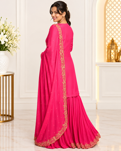 Noor-e-Mehfil - Fuchsia Pink Embroidered Sharara Suit