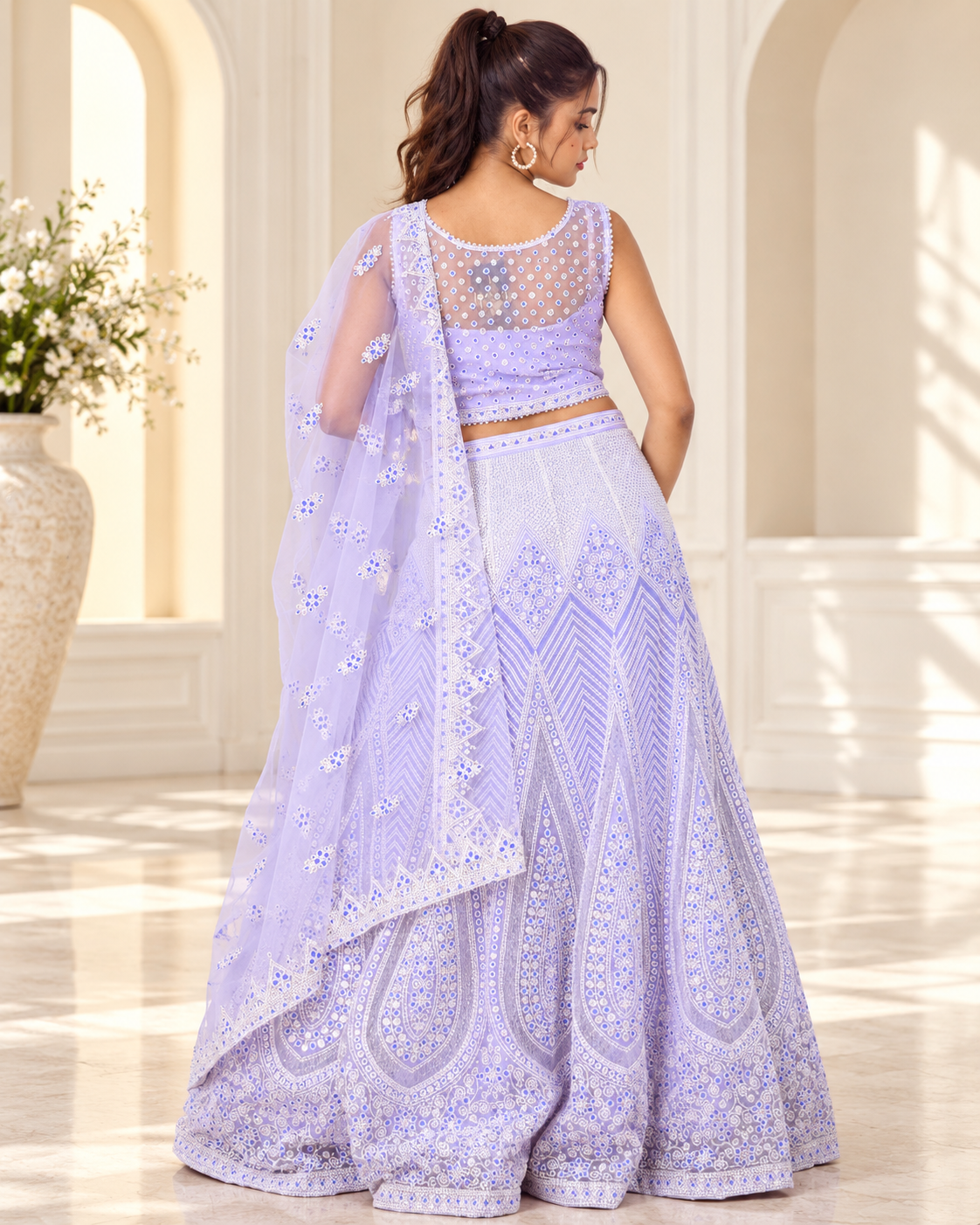 Raqs-e-Noor - Styled Pearl Embroidered Lehenga Set with Net Dupatta