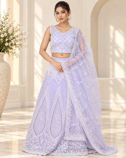 Raqs-e-Noor - Styled Pearl Embroidered Lehenga Set with Net Dupatta