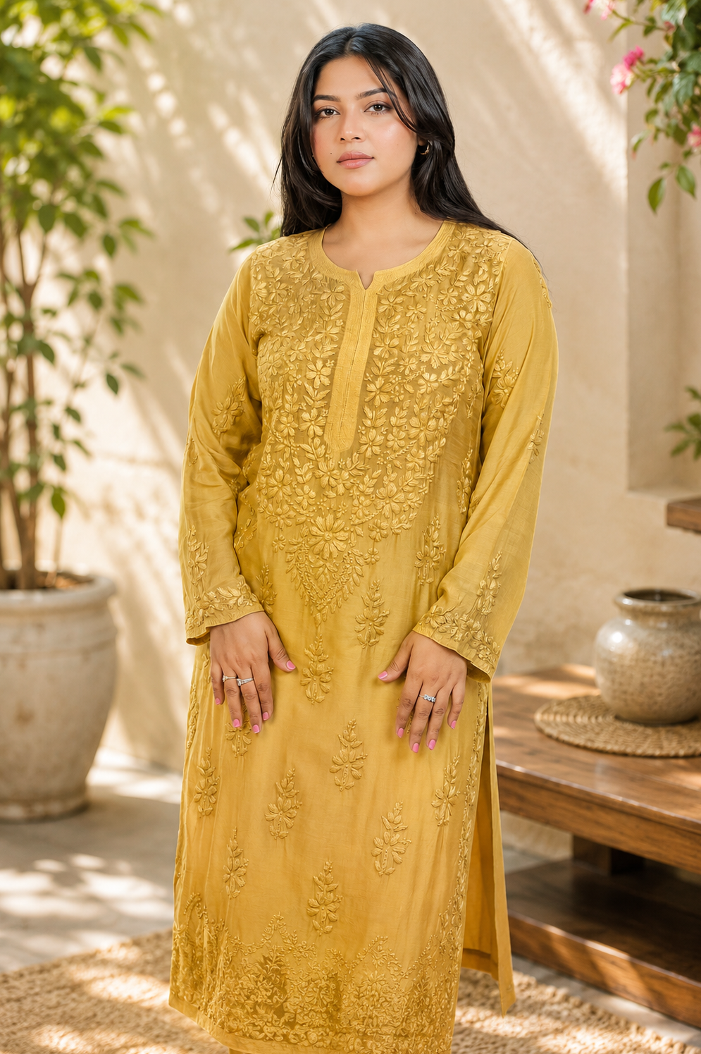 Noor-e-Lucknow - Chikankari Floral Threadwork Kurta