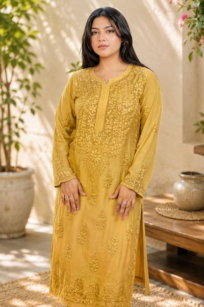 Noor-e-Lucknow - Chikankari Floral Threadwork Kurta