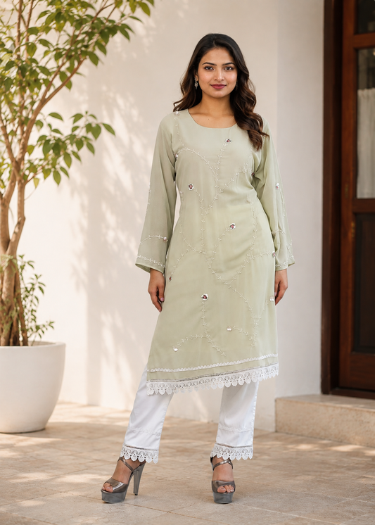 Sage Green Embroidered Pakistani Suit
