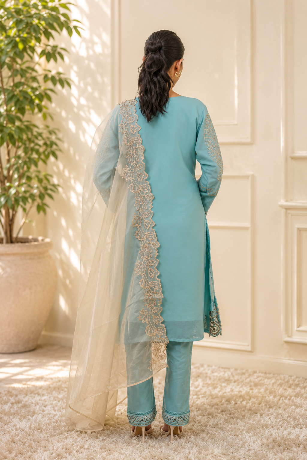 Turquoise Ornate Embroidered Pakistani Suit