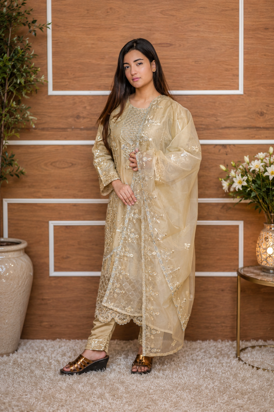 Champagne Silver Sequin Embroidered Suit