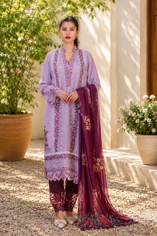 Zahra-E-Noor - Lilac Floral Embroidered Suit