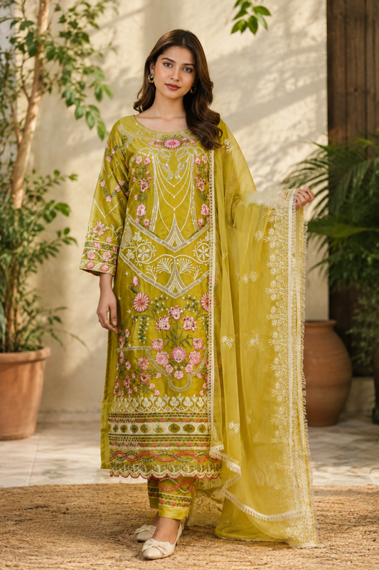 Zahra-E-Noor - Artwork Embroidered Pakistani Suit