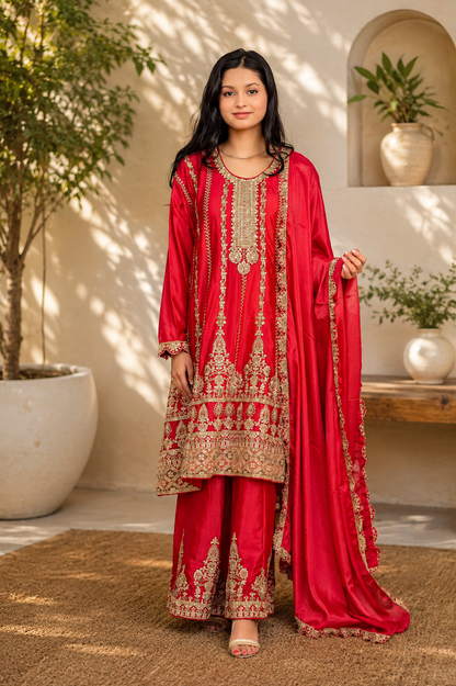 Noor-e-Mehfil - Gold Medallion Bridal Plazzo Suit