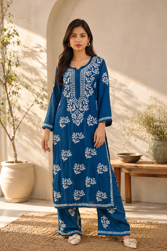 Noor-e-Lucknow - Chikankari Rose Embroidered Suit