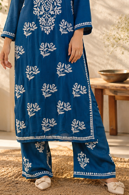 Noor-e-Lucknow - Chikankari Rose Embroidered Suit