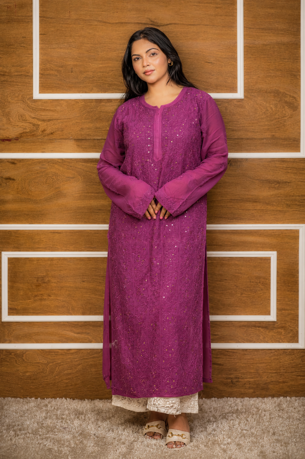 Noor-e-Lucknow - Sequin Full Length Chikankari Kurta
