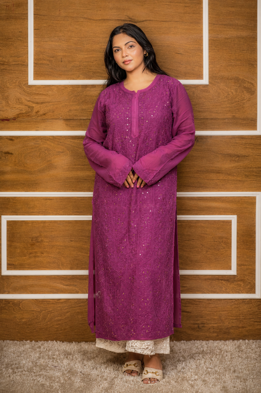 Noor-e-Lucknow - Sequin Full Length Chikankari Kurta