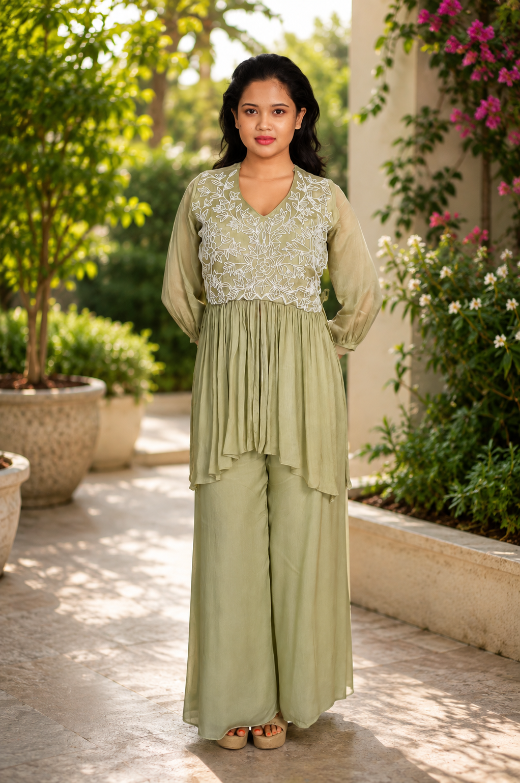 Meher-e-Noor - Embroidered Palazzo Set
