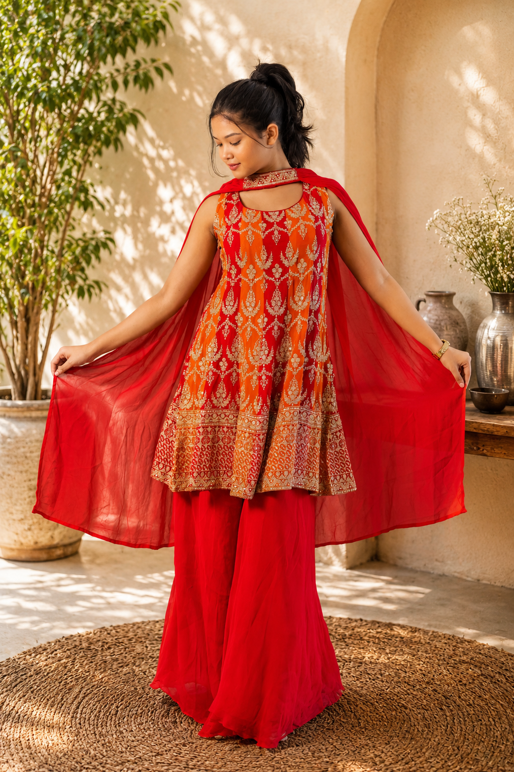 Noor-e-Mehfil - Sunset Peplum Cape Sharara Set