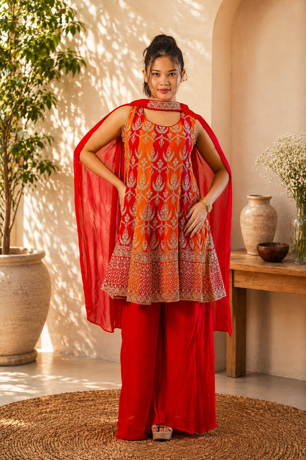 Noor-e-Mehfil - Sunset Peplum Cape Sharara Set